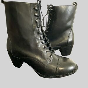 Rockport Womens Black Leather Lace Up Casual Work Heeled Boot- Sz- 8